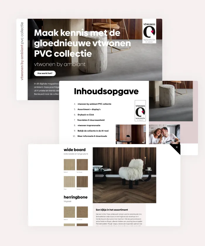 In this interactive brochure, Cotap introduces the newest collection of PVC floors. Through extensive layering and interactions, the audience can really experience the floors before buying them.