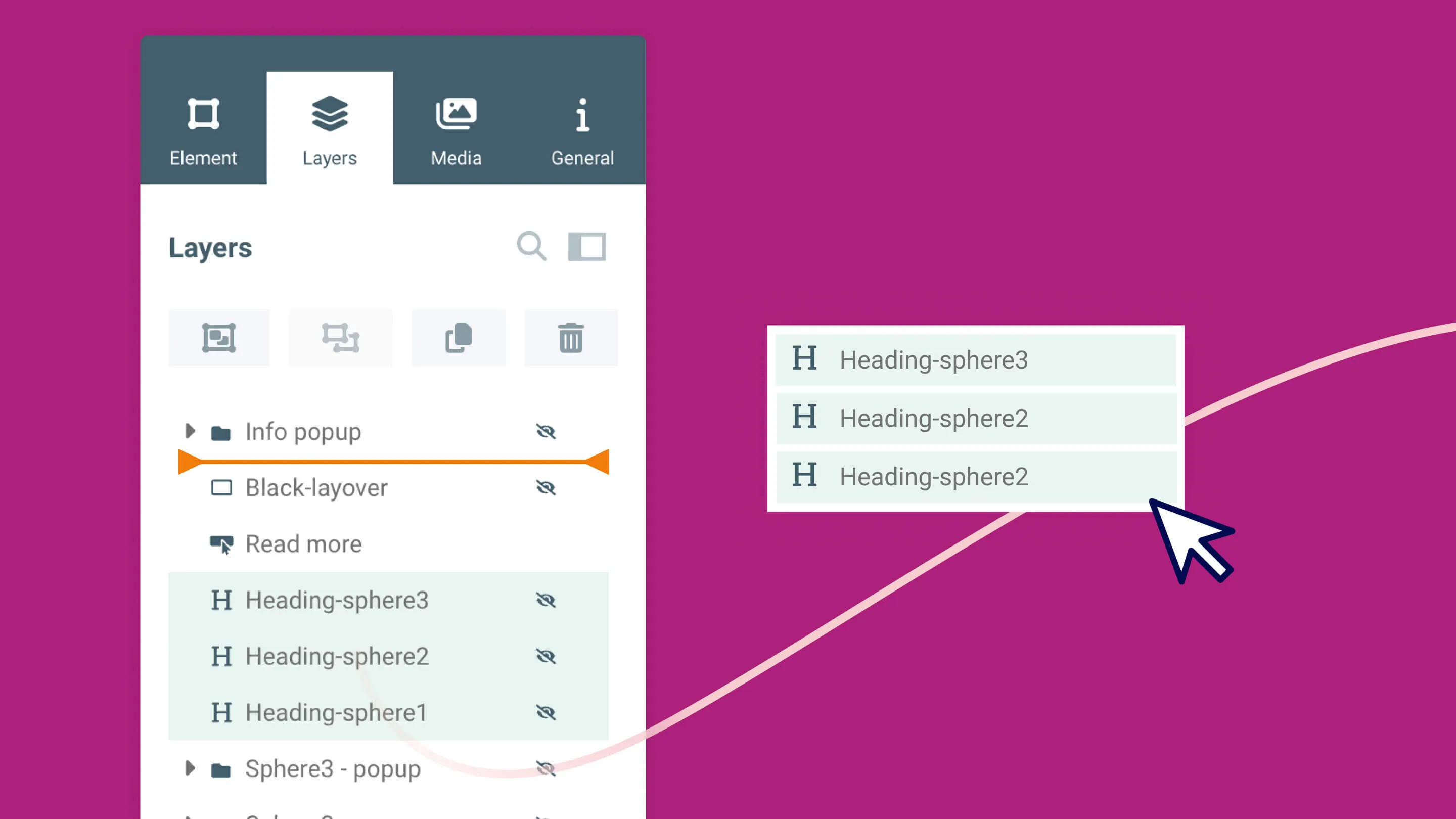 Drag multiple elements in the layer tree at once