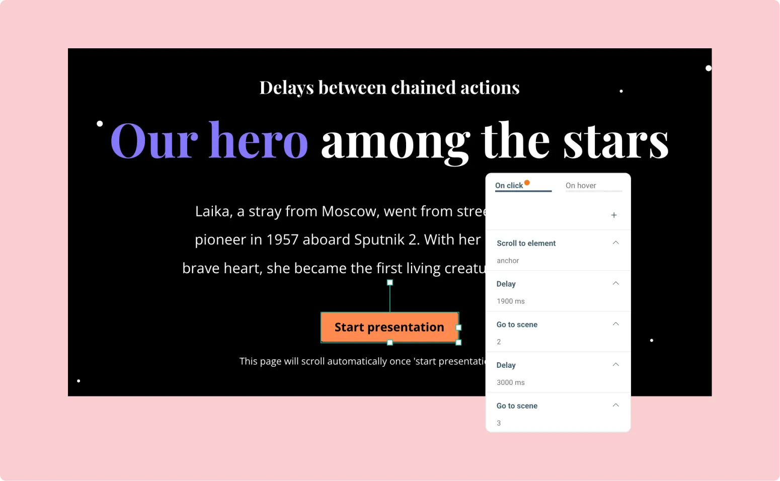 A screenshot of the UI with delays between actions