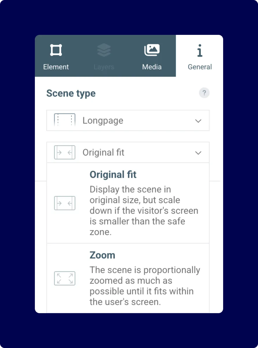 Screenshot of UI with scene settings