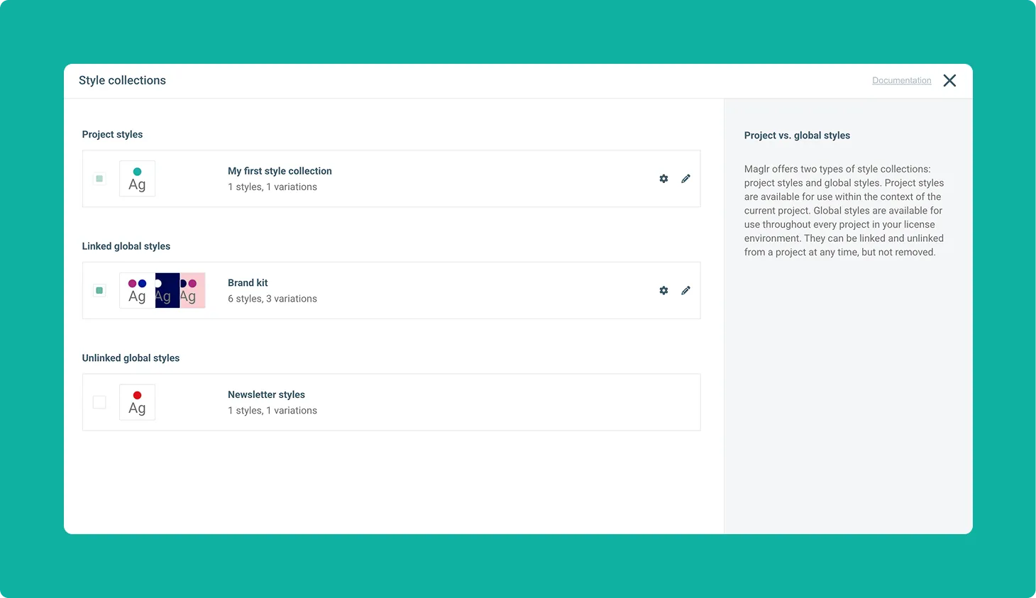 Screenshot of the style collection overview in Maglr Pro