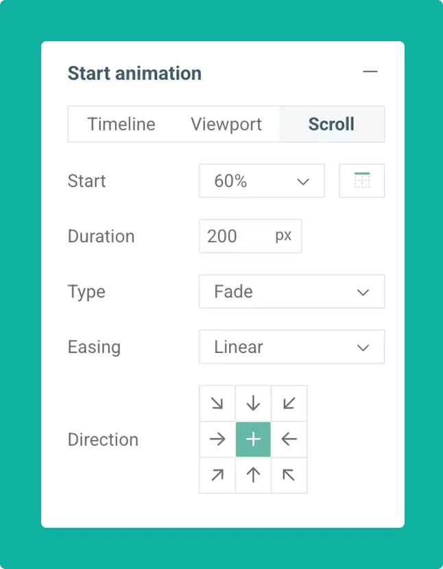 Screenshot of the scroll animations panel in Maglr