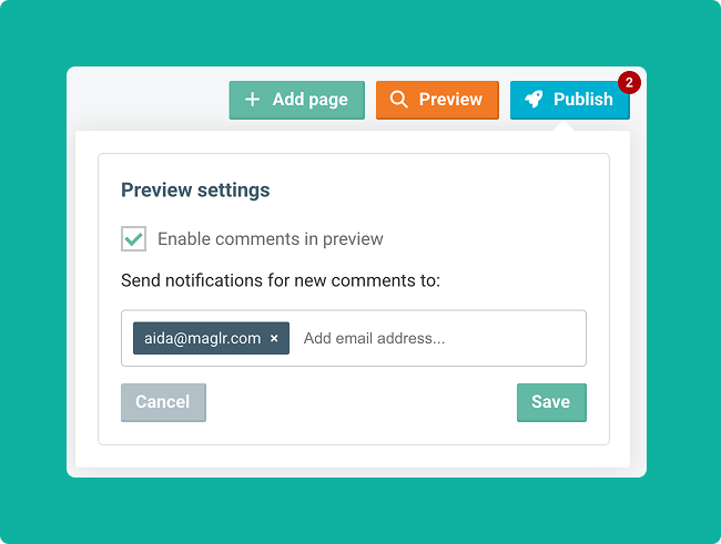 Screenshot of the comments on previews modal