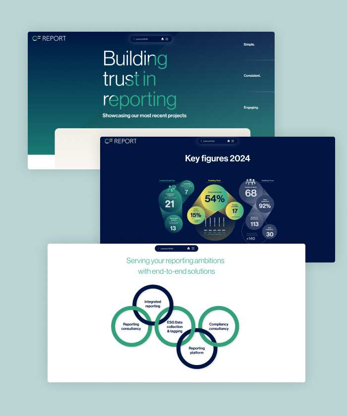This portfolio microsite showcases key figures and recent projects of CR Report.