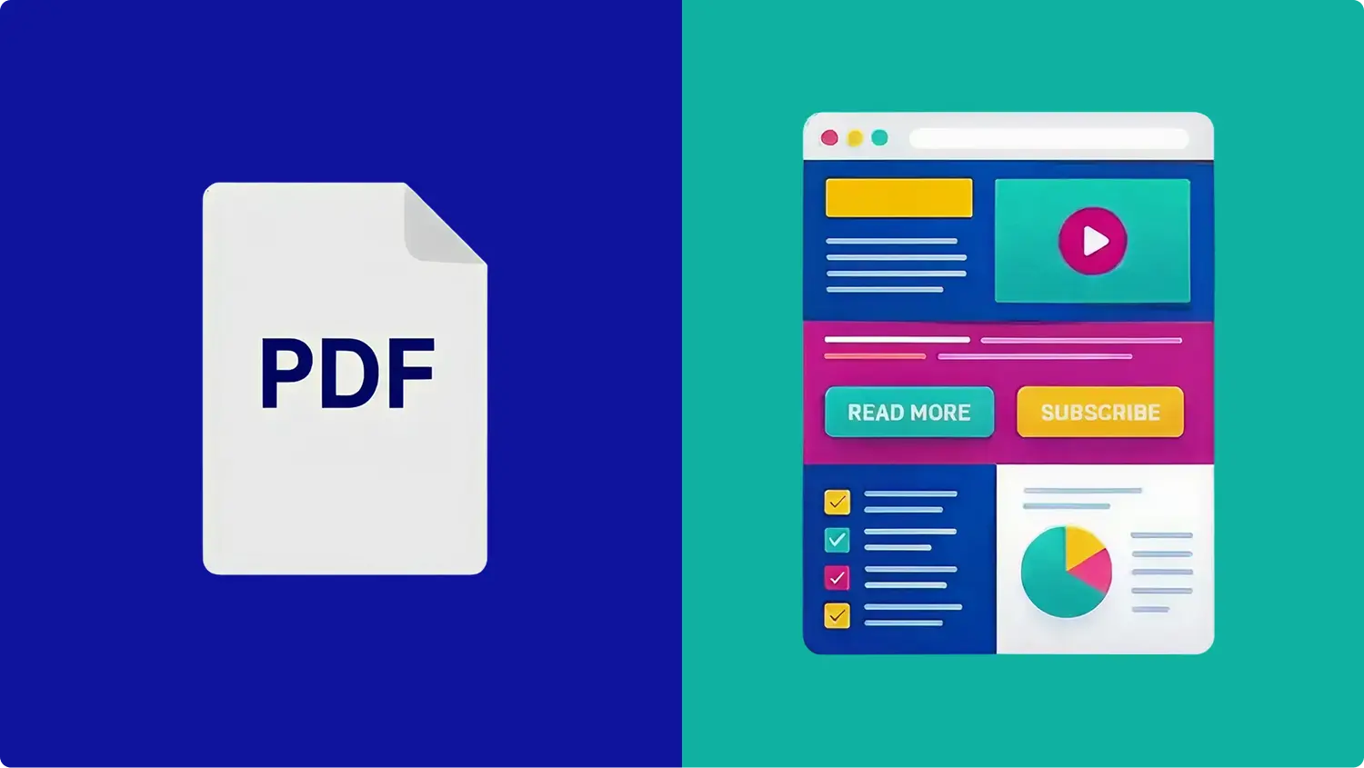 Visual comparing PDF format to interactive web-based formats