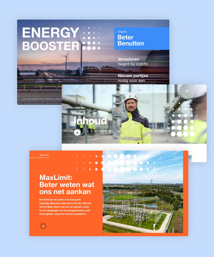 This magazine, developed by Zichtbaar, informs TenneT’s partners about grid congestion solutions, innovations for better net utilization, and strategies for a future-proof energy system.