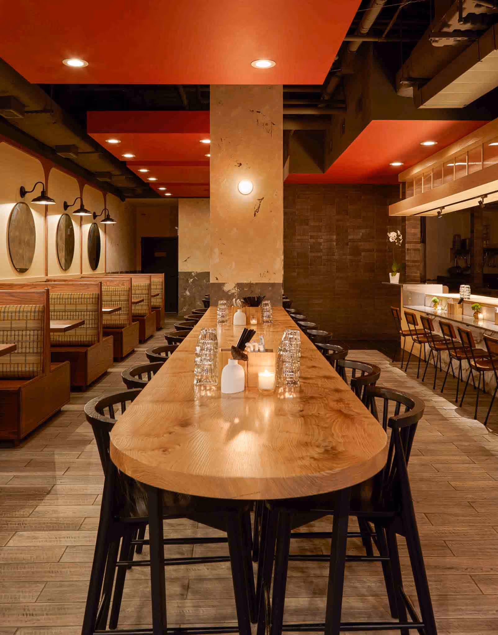 Akahoshi Ramen, a cozy and inviting ramen shop in Chicago, brought to life with quality construction and craftsmanship.