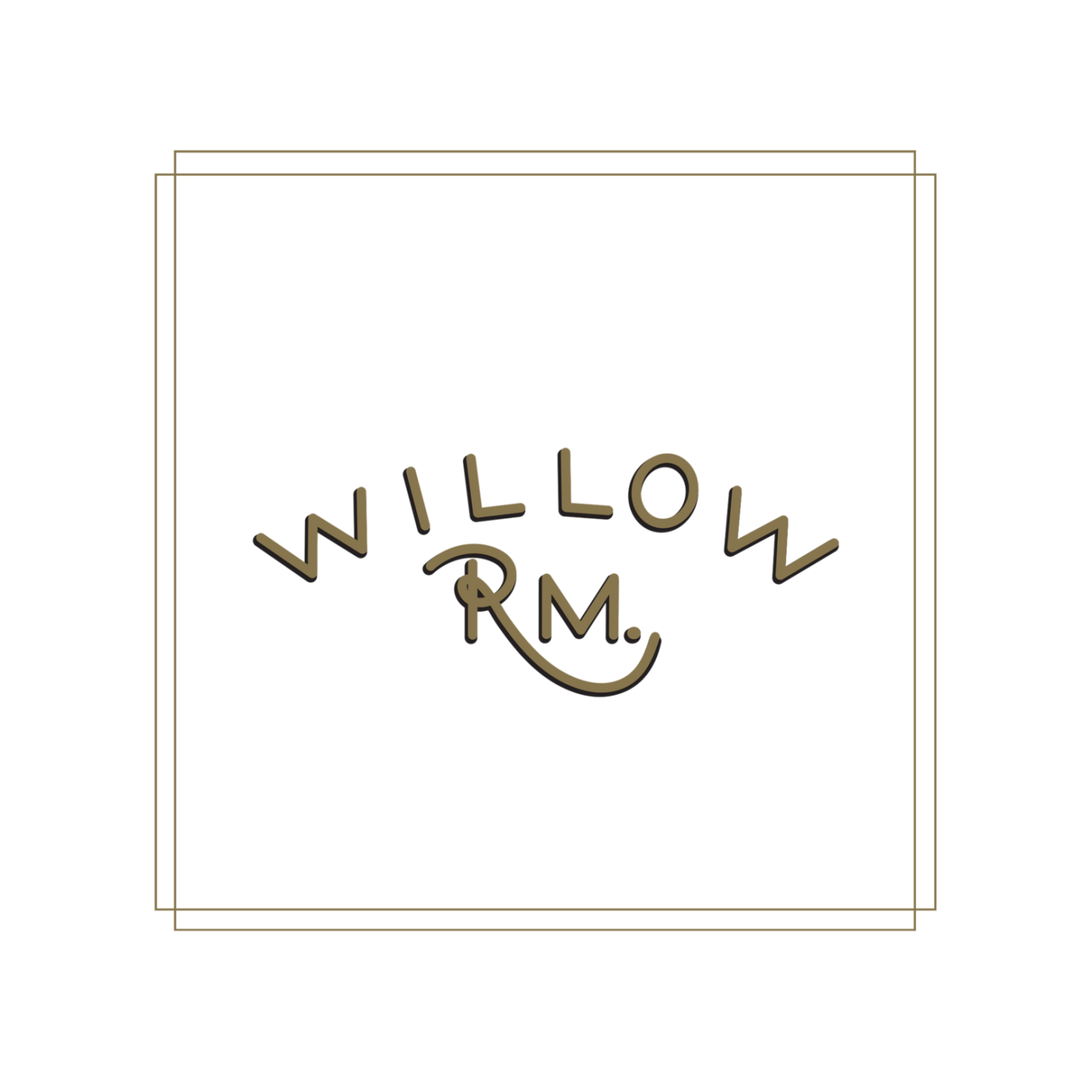 Logo with the text 'WILLOW RM.' in stylized font enclosed by two overlapping square outlines.