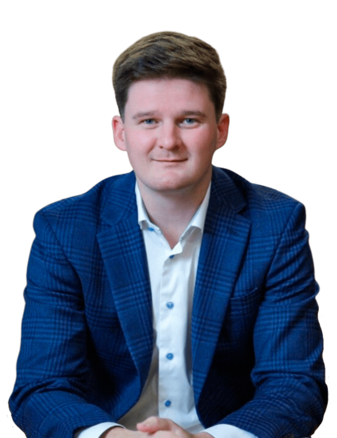 Smiling woman with long dark hair wearing a white shirt and black headset, adjusting the headset microphone.