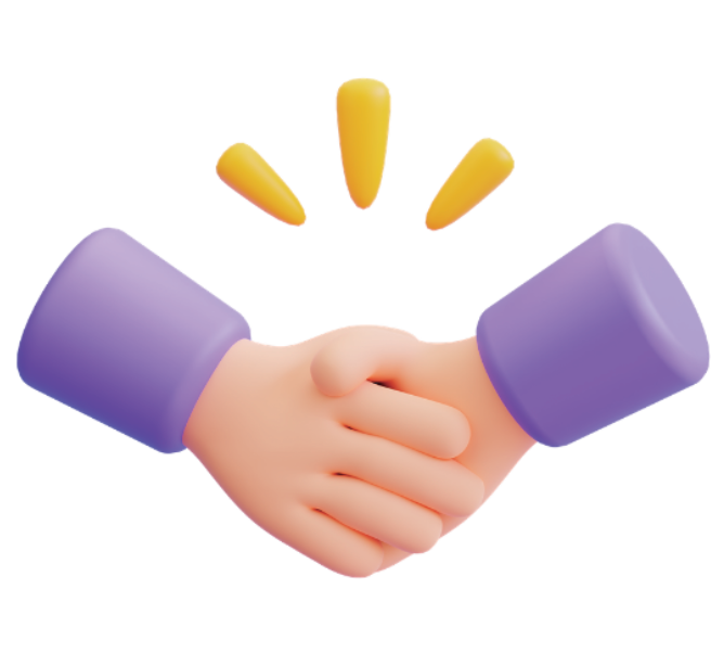 3D illustration of two hands shaking, symbolizing agreement or partnership, with yellow emphasis lines above.