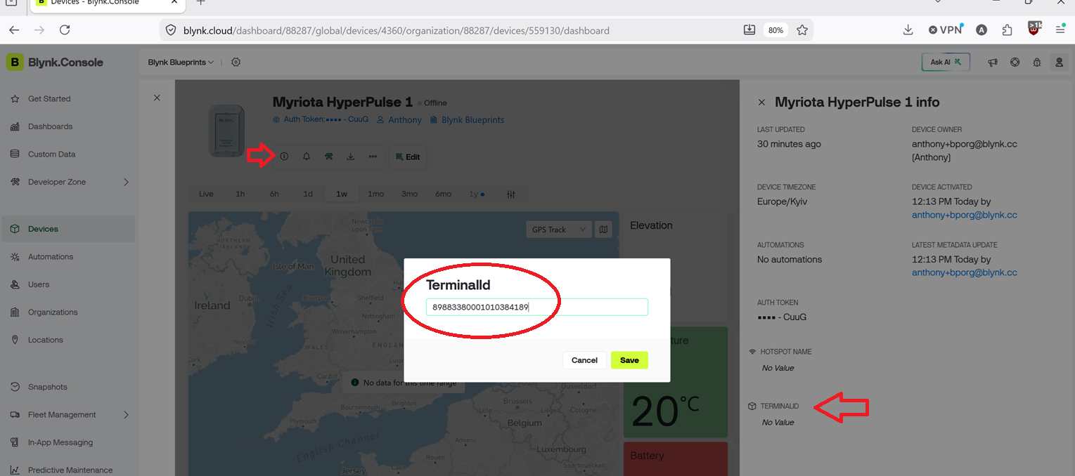 Blynk Device TerminalId