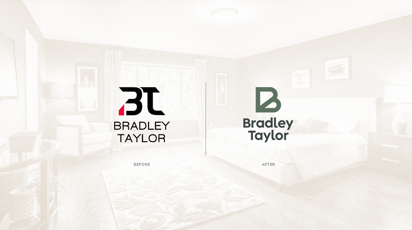 Before and after comparison of the Bradley Taylor logo.