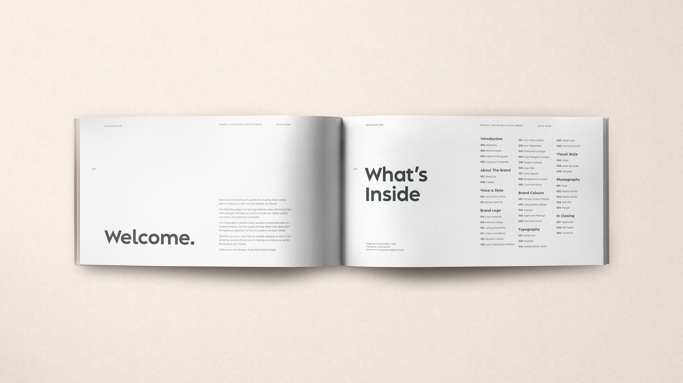 Bradley Taylor style guide laying open on a table.