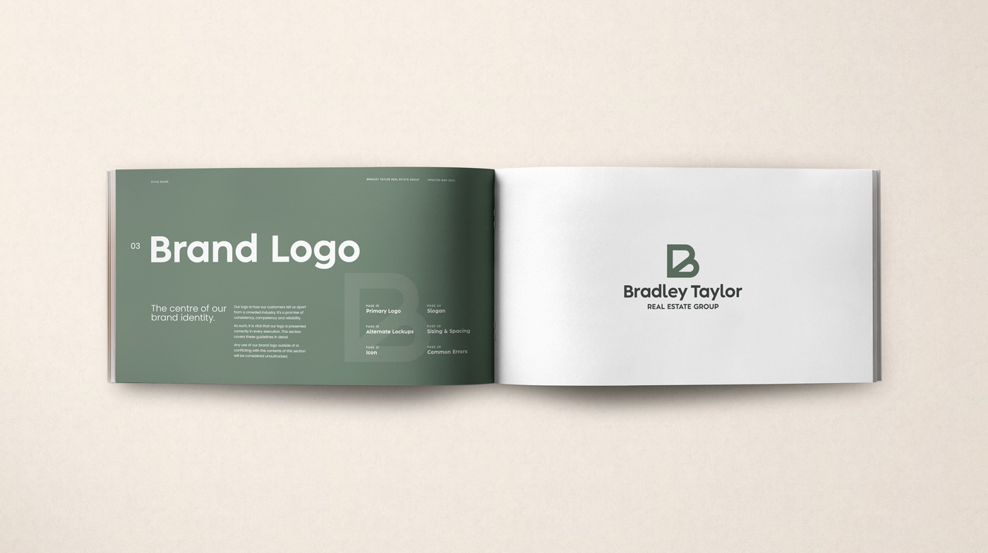 Bradley Taylor style guide laying open on a table.
