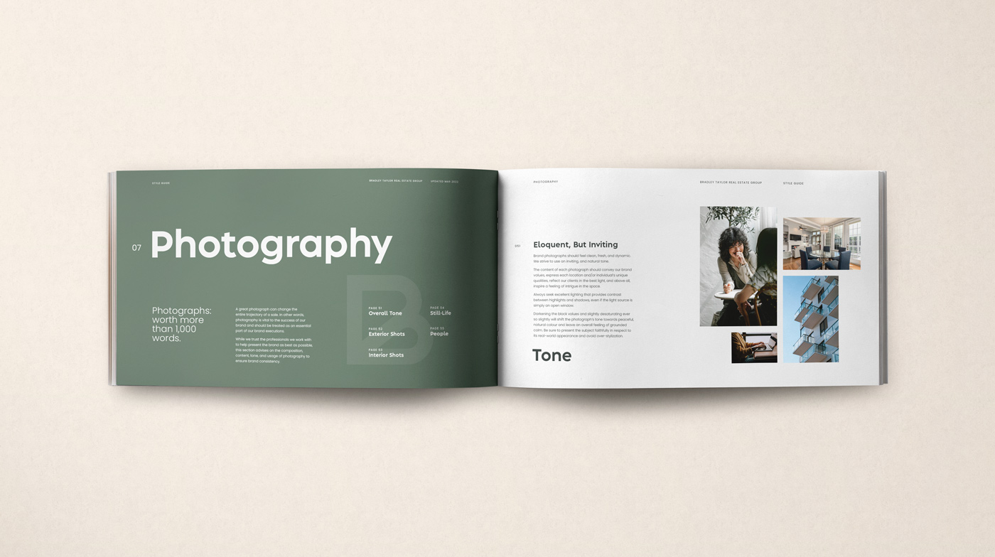 Bradley Taylor style guide laying open on a table.
