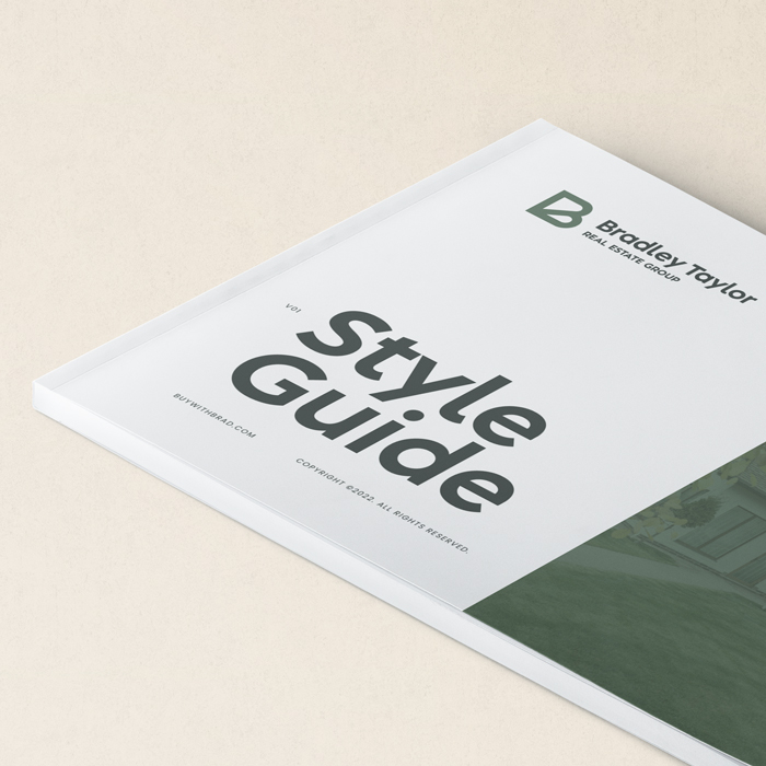 Cover page from the Bradley Taylor style guide book.