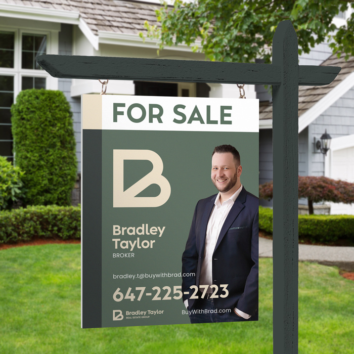 Bradley Taylor real estate lawn sign showing Bradley Taylor.