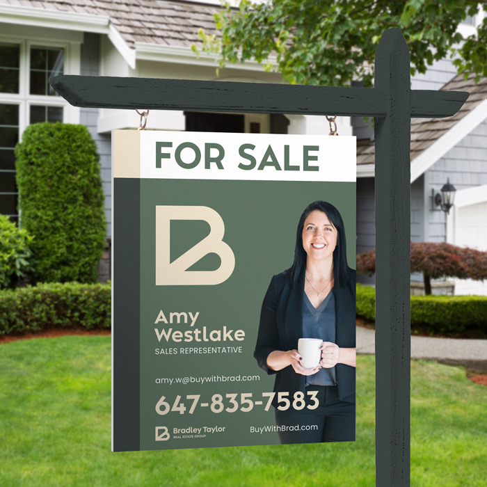 Bradley Taylor real estate lawn sign showing Amy Westlake.