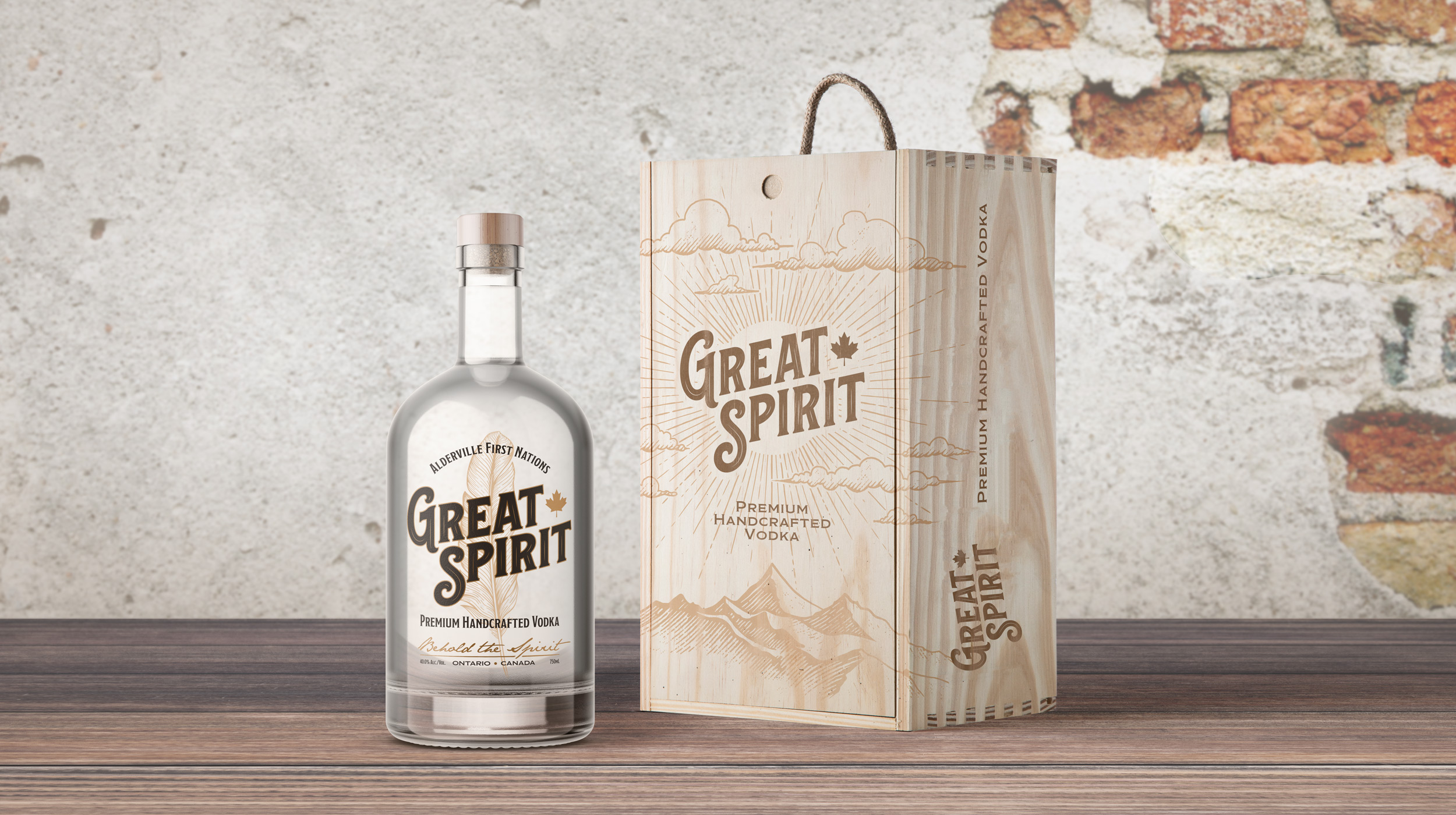 A Great Spirit bottle sitting beside its packaging box.