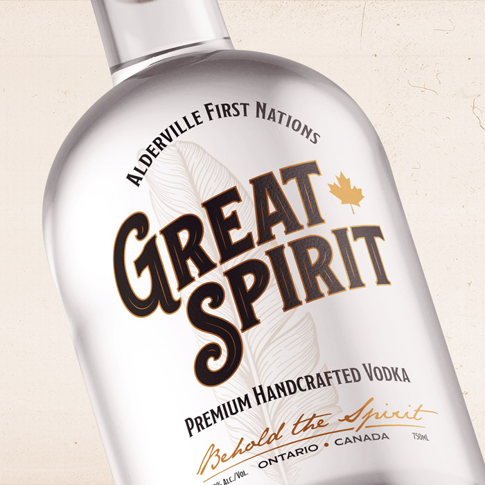 Close-up of the Great Spirit bottle design.