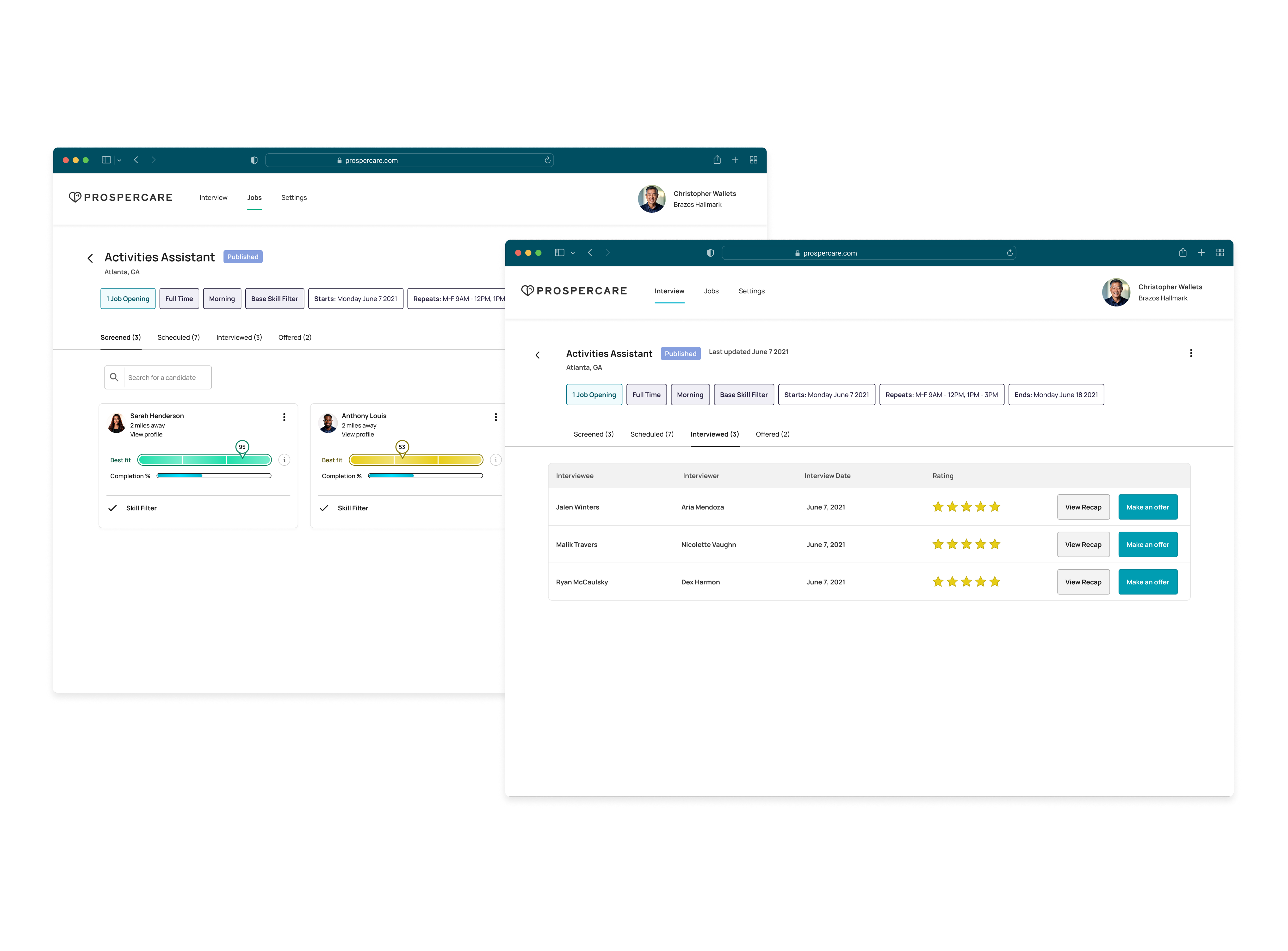 A preview of the Prospercare platform.