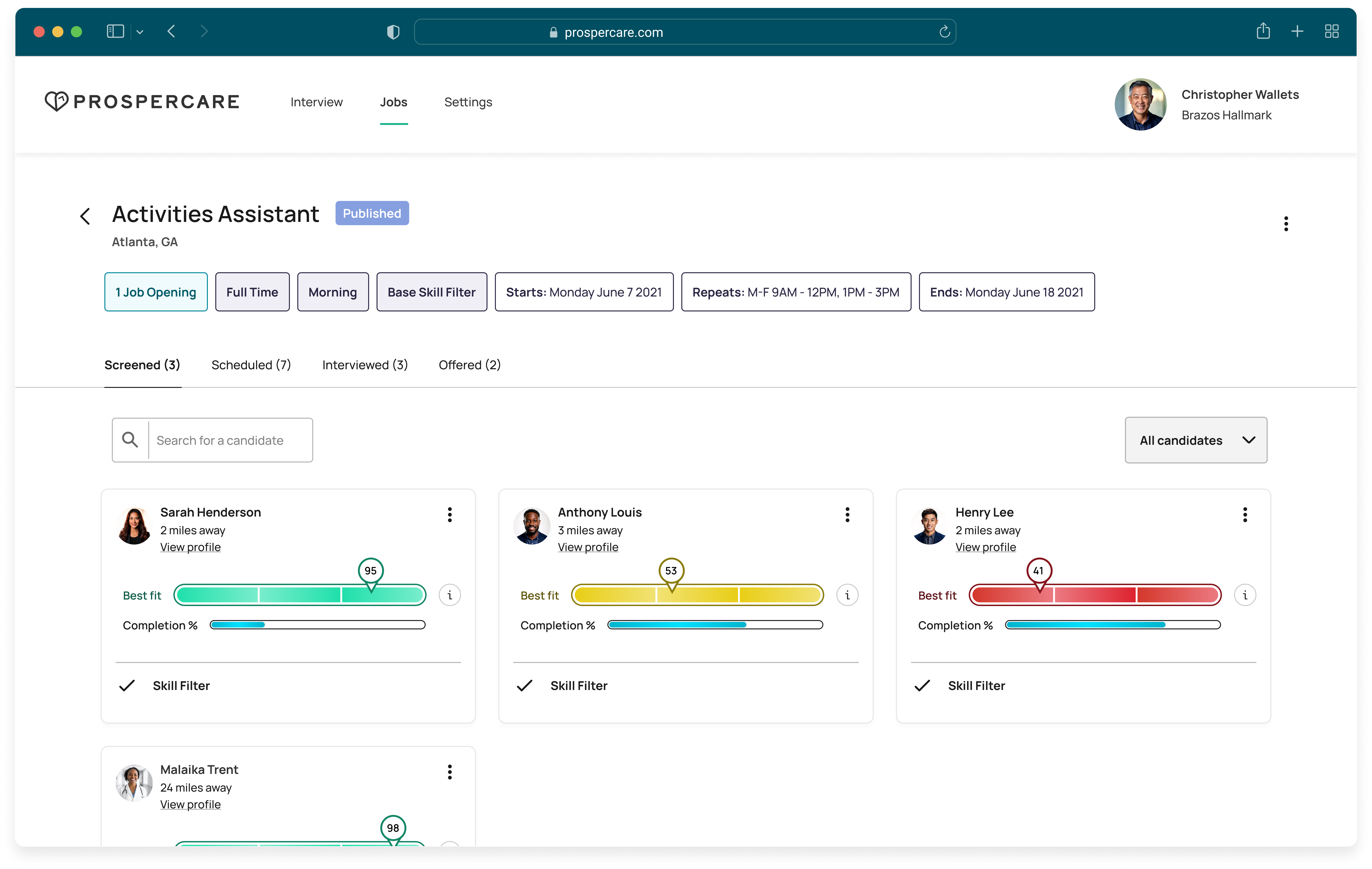 Prospercare platform homepage