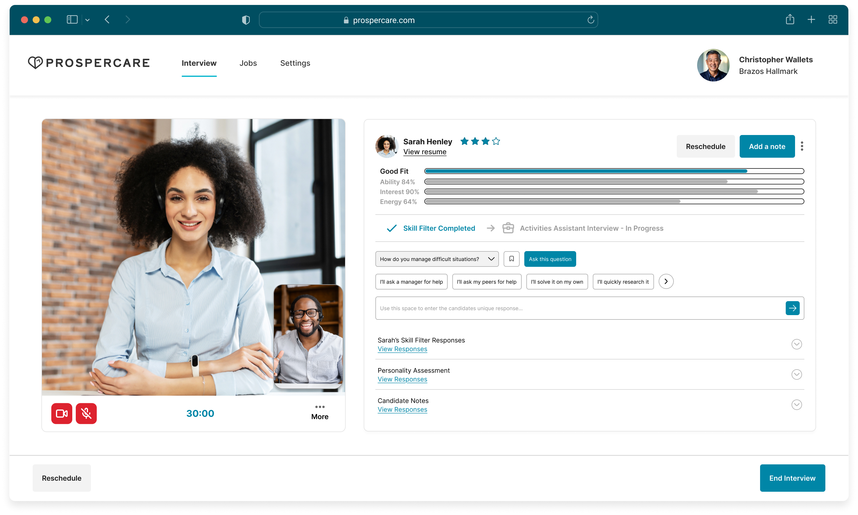 Image of Prospercare's interview page