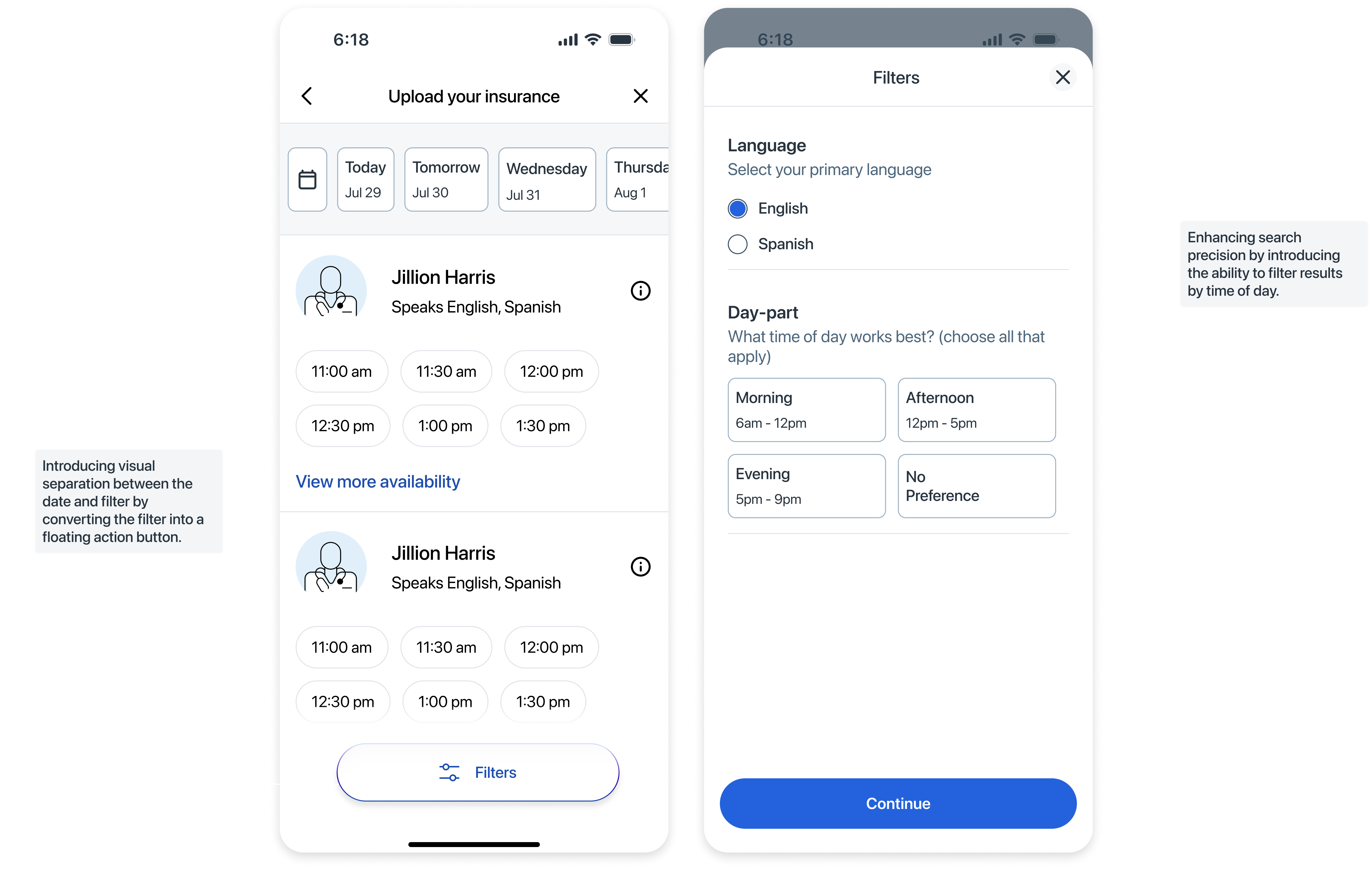 Filtering visit dates and times. 
