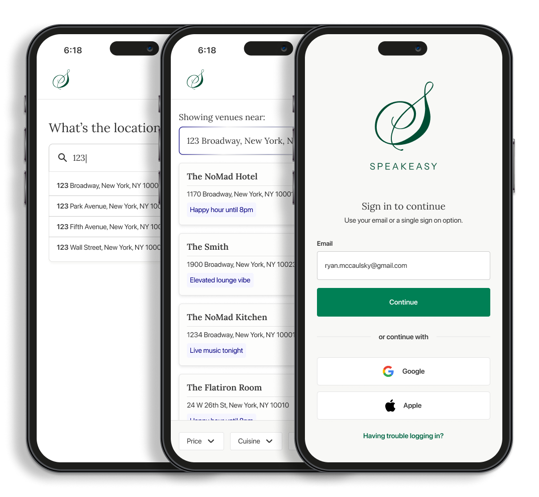 Preview of Speakeasy app UI