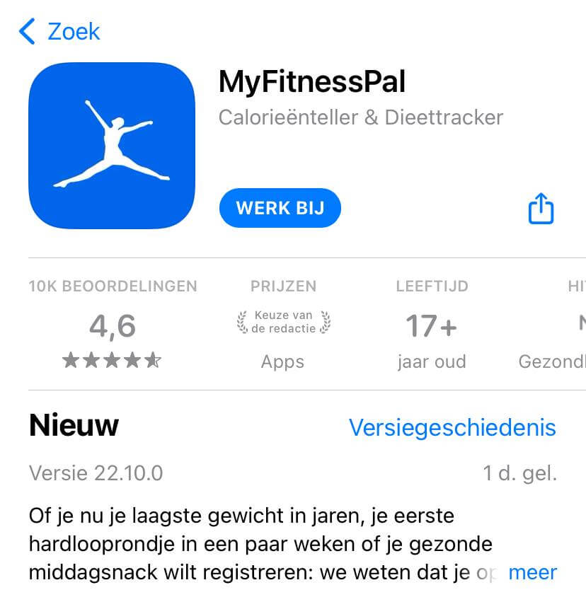 Download MyFitnessPal in appstore 