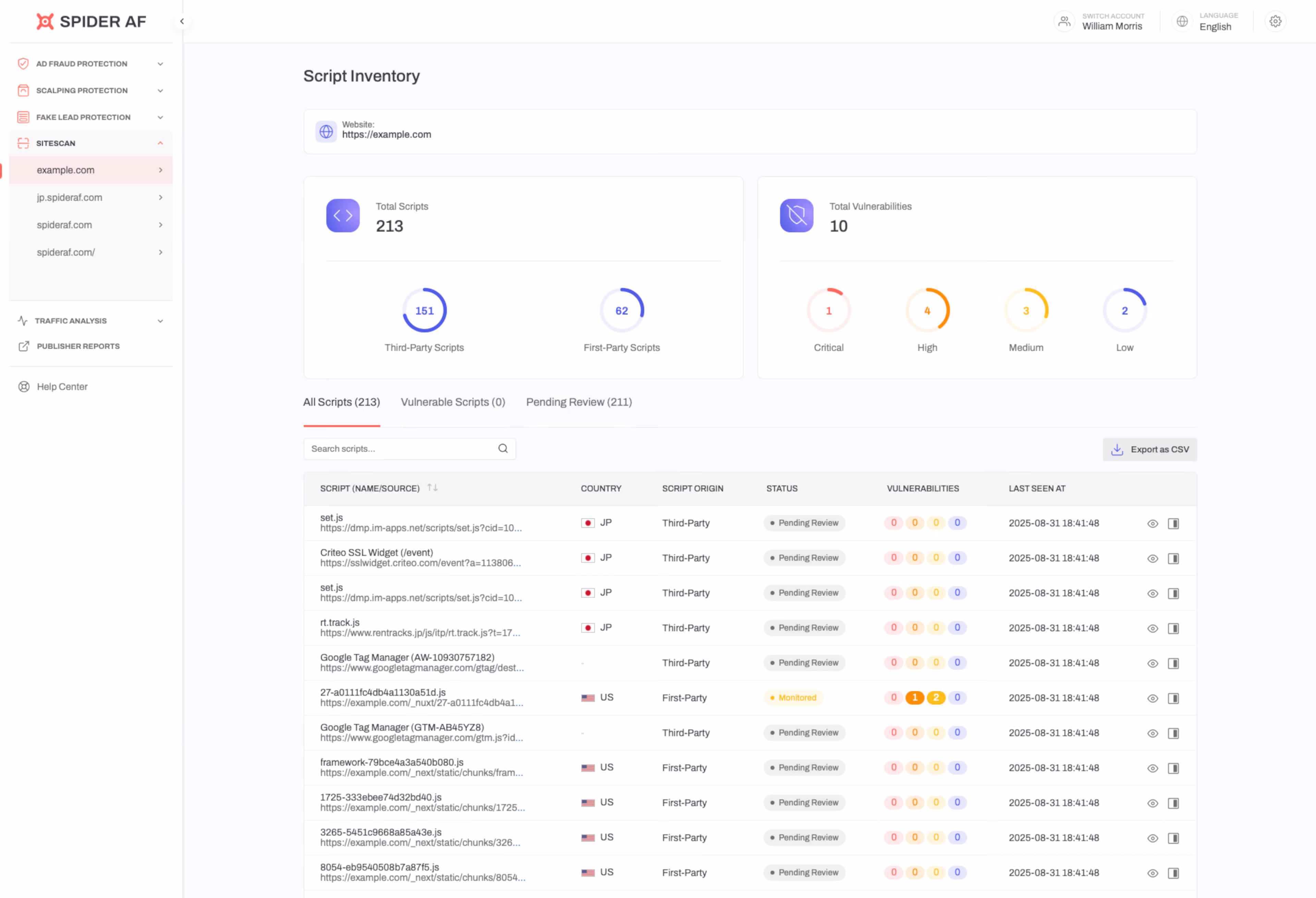 Scripts inventory dashboard showing all tags auto-visualized