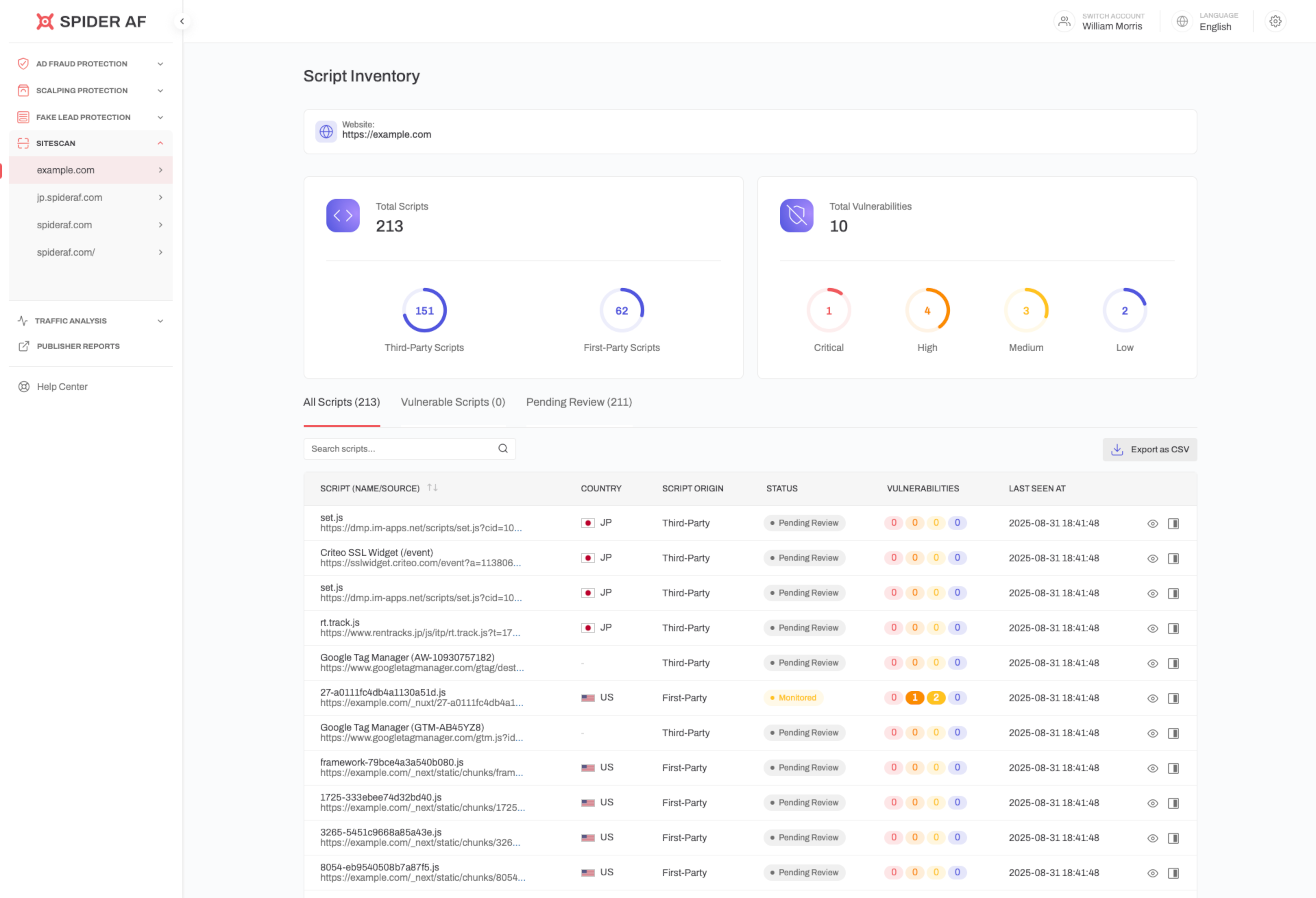 Scripts inventory dashboard showing all tags auto-visualized