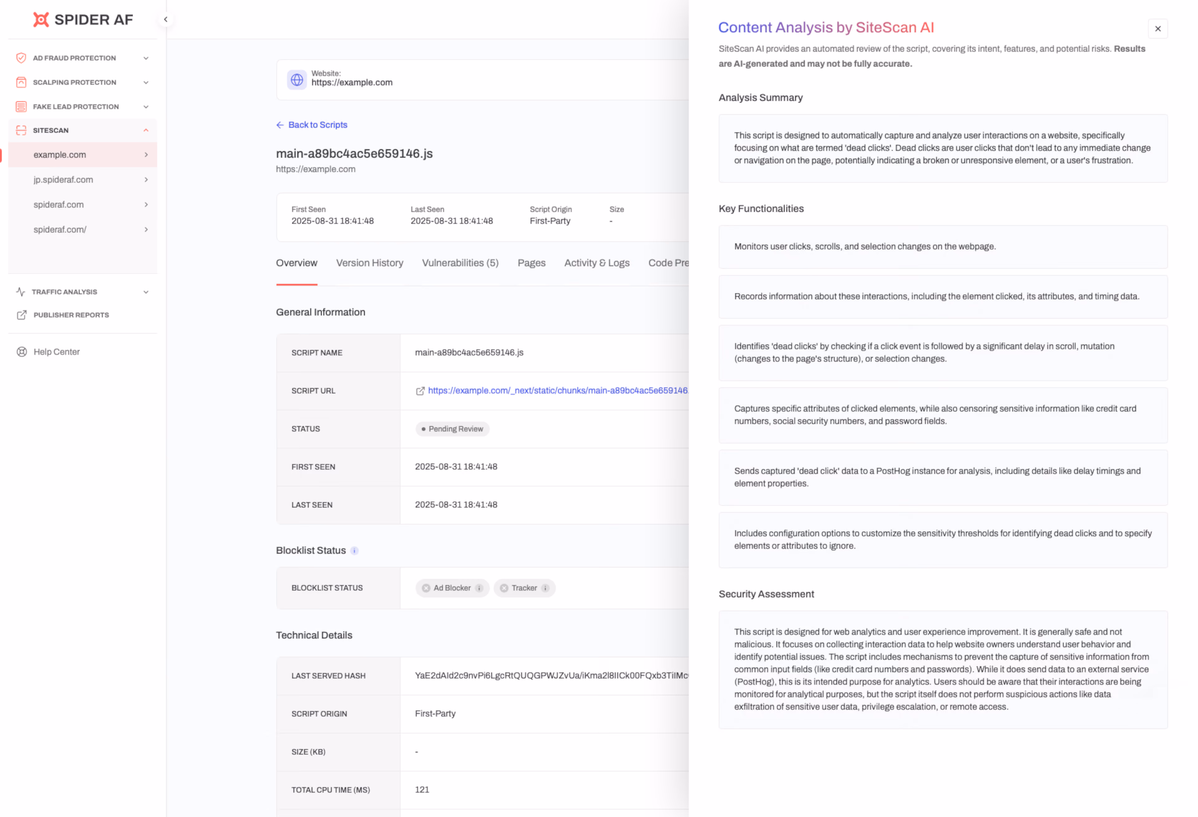 AI script risk analysis and review screen