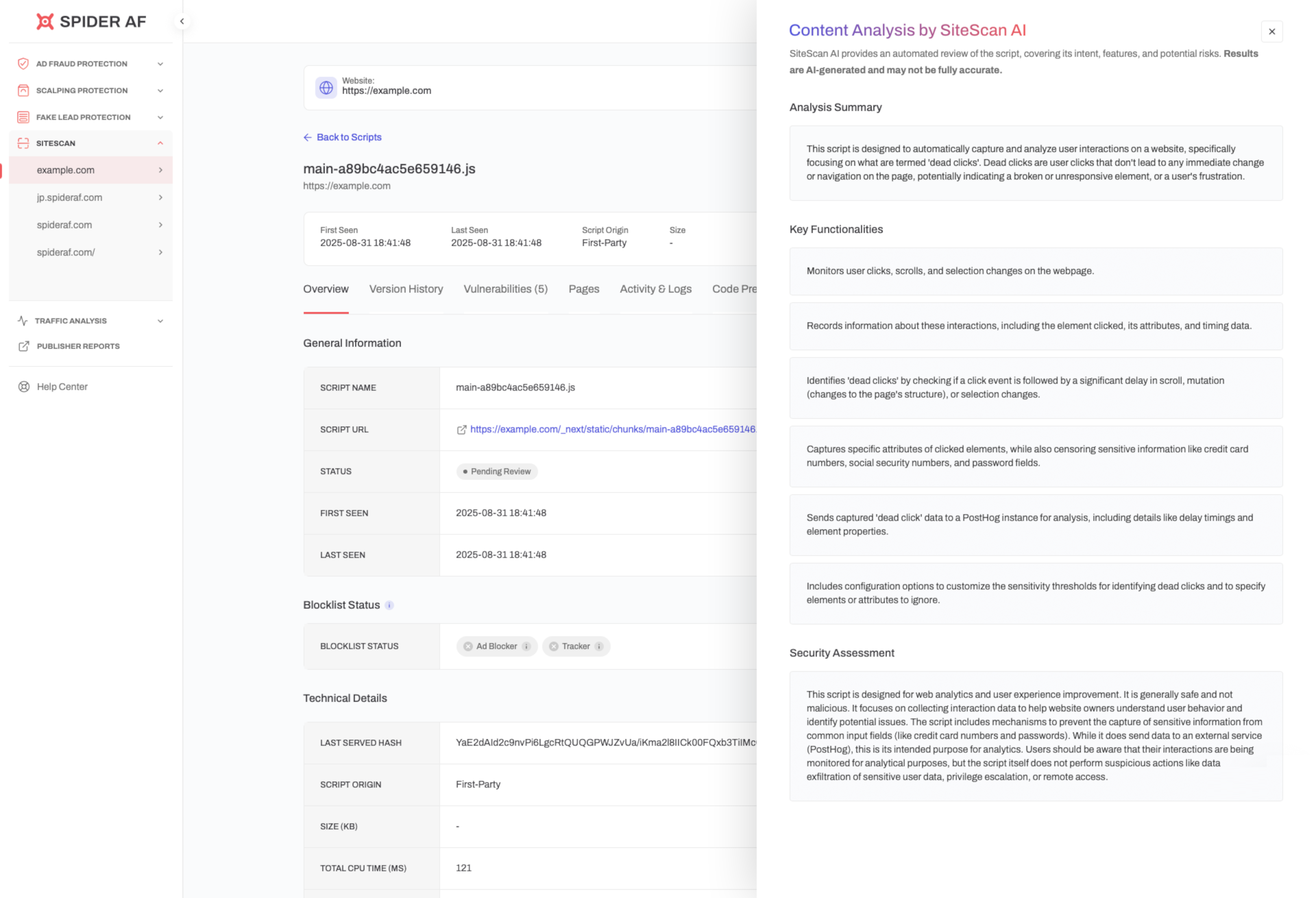 AI script risk analysis and review screen