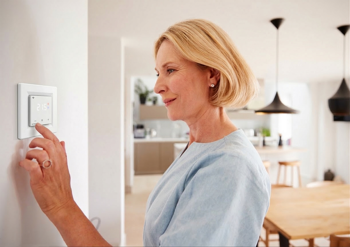 Woman with thermostat