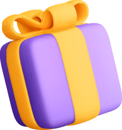 Purple gift box wrapped with a yellow ribbon and bow.