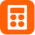 White calculator icon with orange circular buttons on an orange square background with rounded corners.