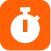 White stopwatch icon on an orange circular background.