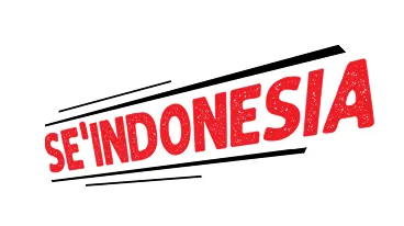 Red text 'SE' INDONESIA' in uppercase with a distressed texture, tilted diagonally with black lines above and below.