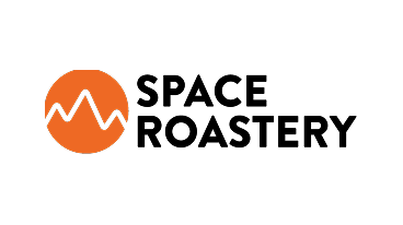SPACE ROASTERY logo with an orange circle containing a white zigzag line.