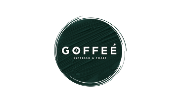 GOFFÉE logo with text Espresso & Toast inside a dark circular background with white outline.