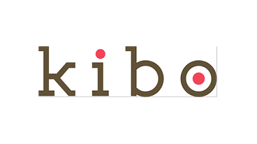 The word 'kibo' in lowercase letters with red dots above the 'i' and inside the 'o'.