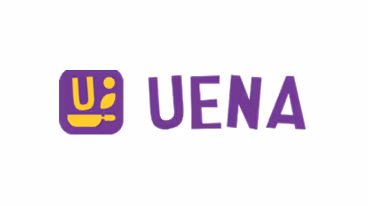 UENA company logo with purple and yellow stylized icon and purple text.