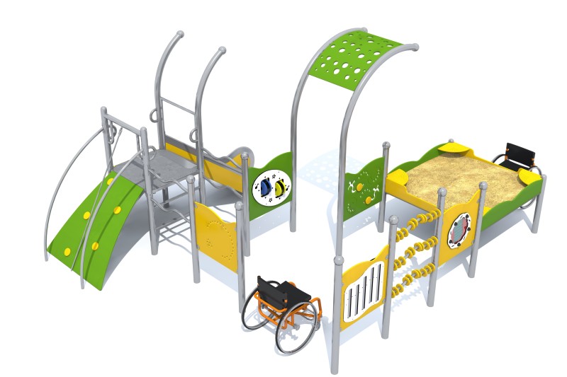 Inclusive Stainless Steel Multi-Activity Play Set – Sensory Tower, Ramp Access & Snail-Themed Design
