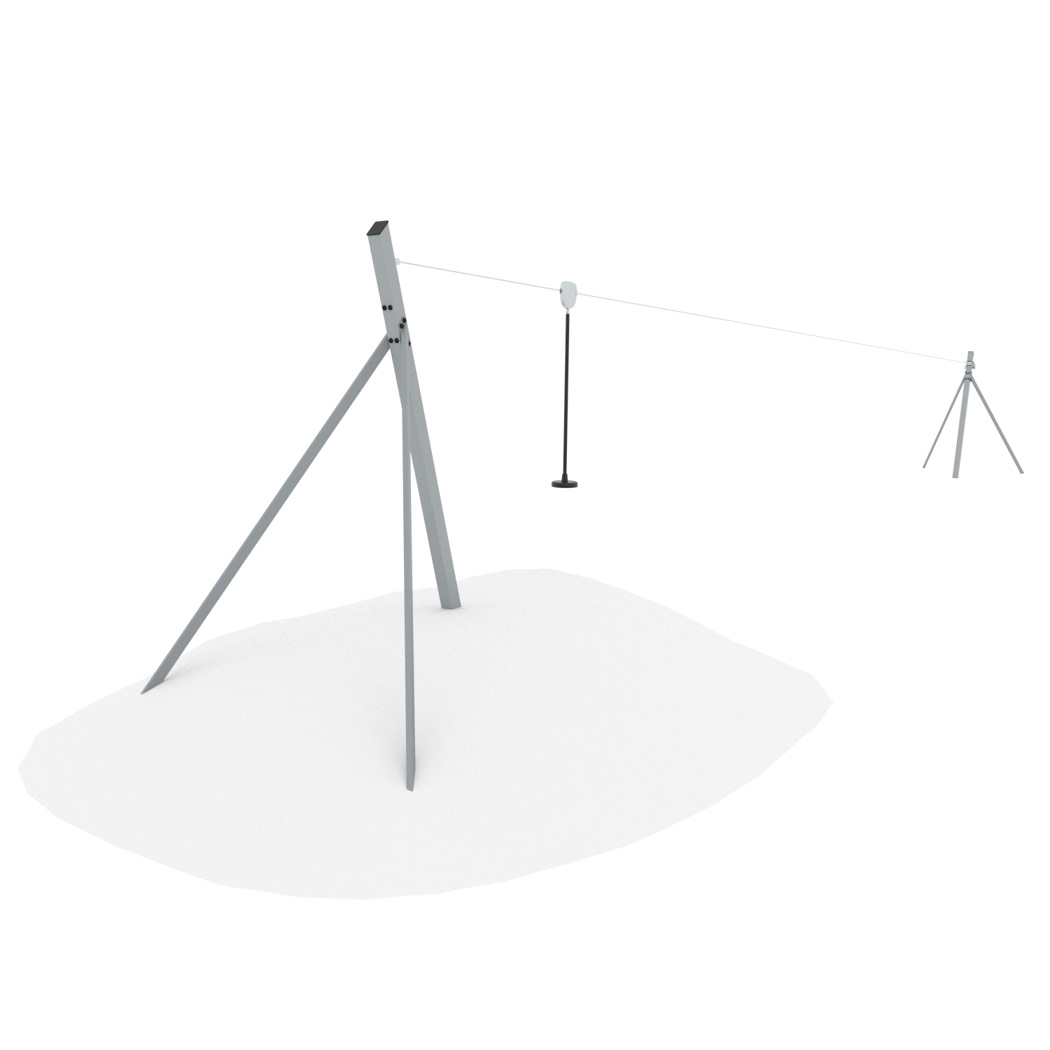 25m steel zipline with disc seat and steel A-frame supports for playgrounds.