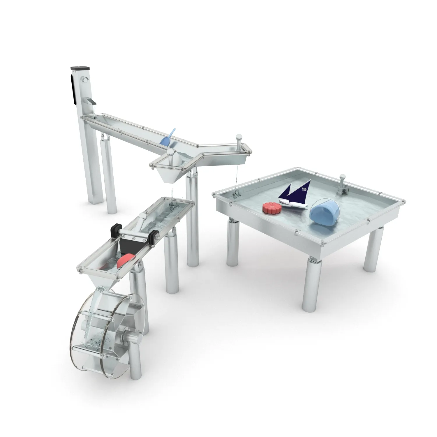 Stainless Steel Water Play System with Pump, Channels & Water Wheel