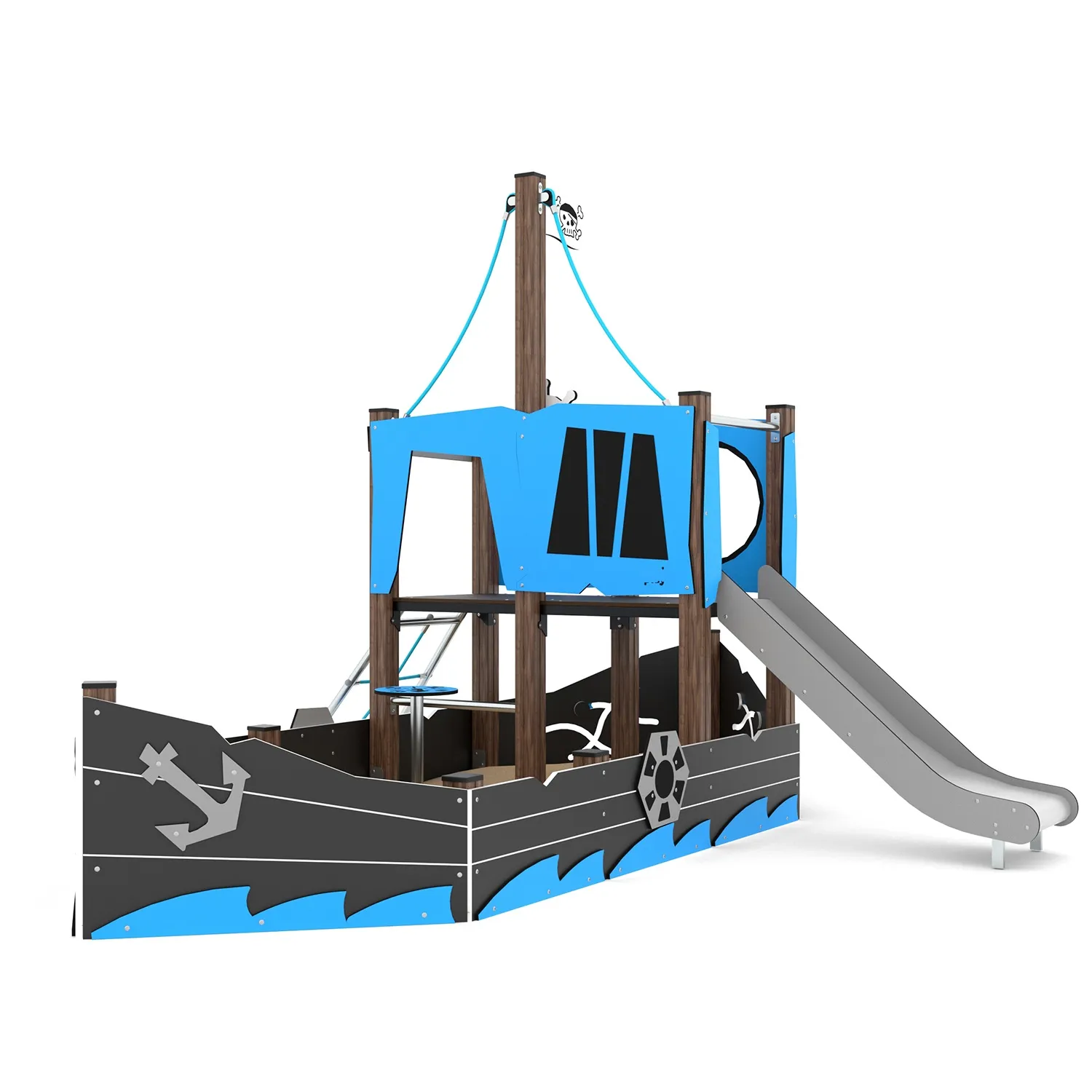 Pirate Boat Playground Play Unit with Slide and Role Play Panels