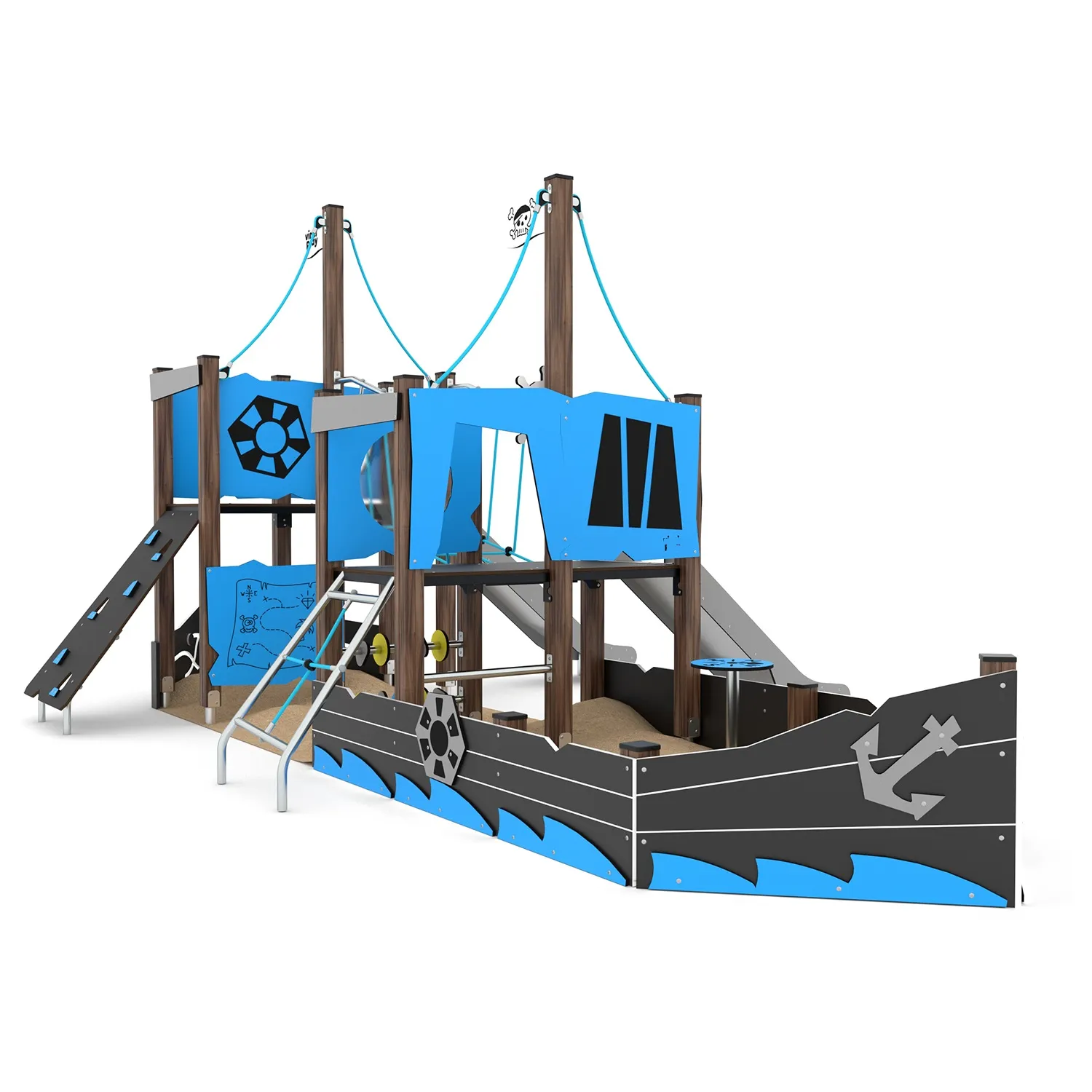 Large Pirate Ship Playground Play Unit with Slides and Climbing Features