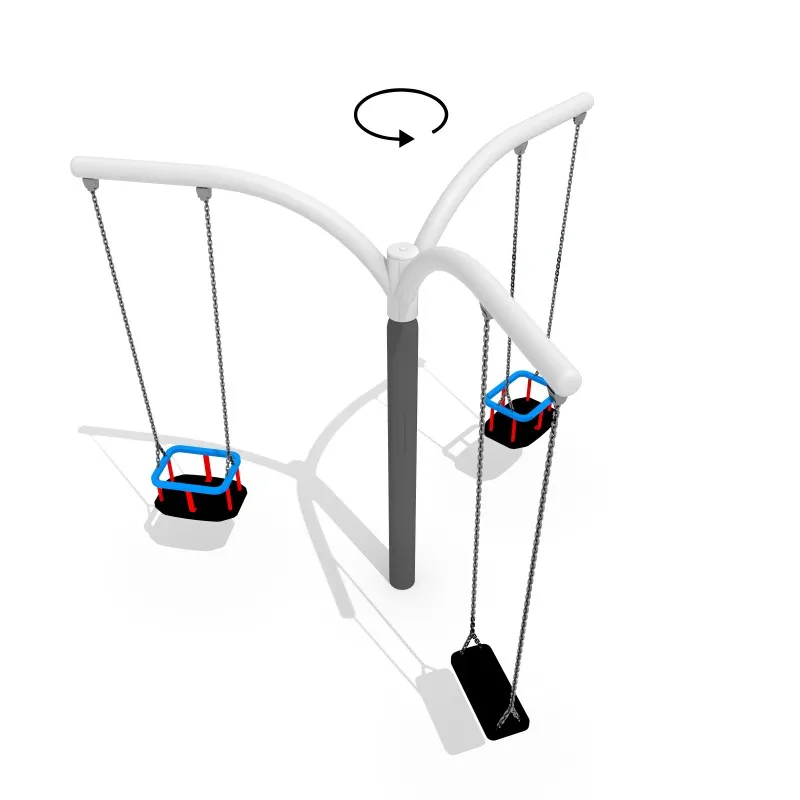 Rotating hanging carousel playground spinner with swing seats and multiple seating options
