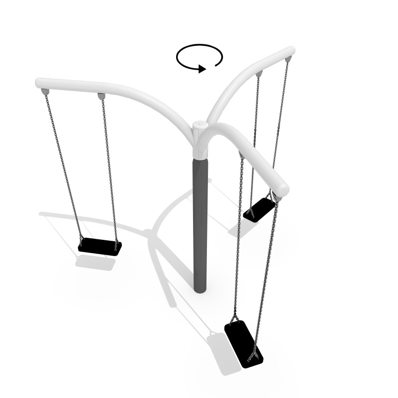 Rotating hanging carousel playground spinner with swing seats and multiple seating options